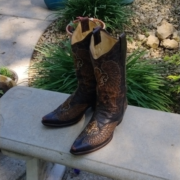 Corral Ladies Distressed Brown Wing Fleur De Lis Sequence Boot size 9.5 - Picture 10 of 16